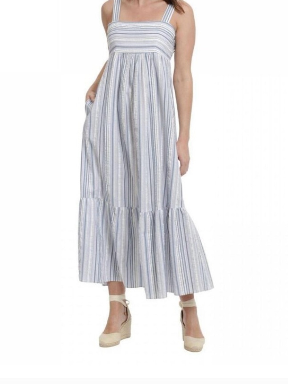 London Times Blue and White Striped Maxi Skirt Dress